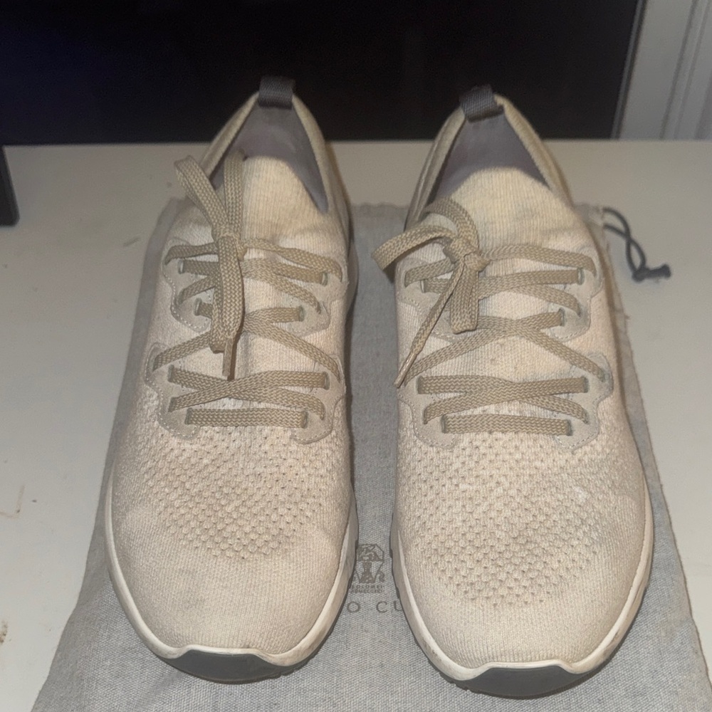 Brunello Cucinelli Light Tan Knit Sneakers